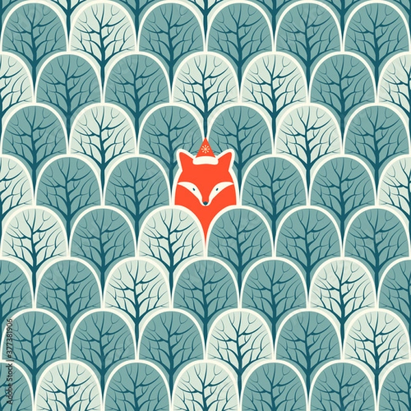 Obraz Fox in a forest seamless pattern. Vector design background.