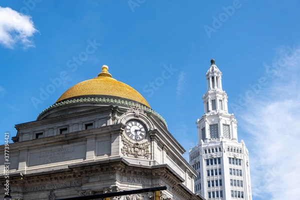 Obraz Historic architecture at Main Street in Downtown Buffalo, NY - Old Bank Building and The Electric Tower