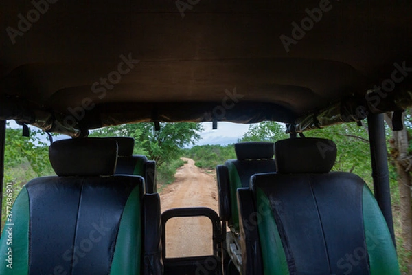 Fototapeta The empty seats on a safari jeep, Sri Lanka