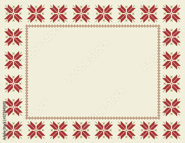 Fototapeta Fair Isle Christmas Frame-Winter or Christmas stylized frame with Fair Isle repeating star pattern
