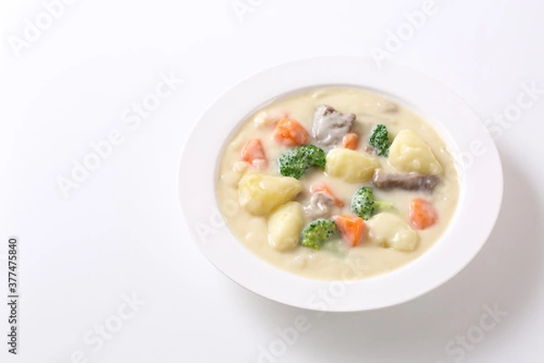Fototapeta 白背景にクリームシチュー