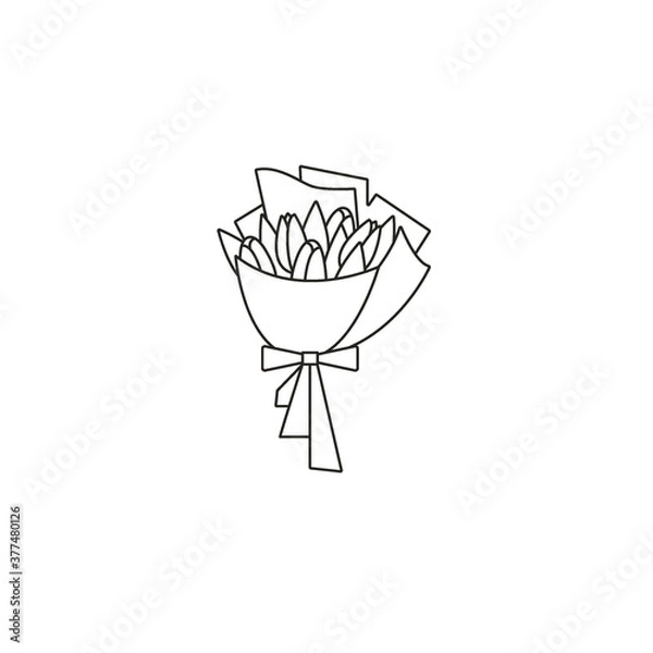 Obraz Tulip flower stylish bouquet wrapped in paper - flat thin line icon on isolated white background.
