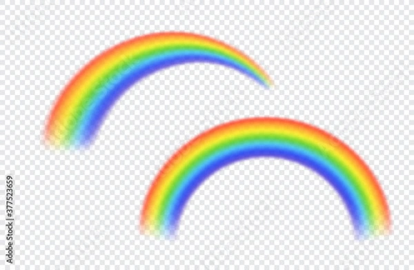 Fototapeta Rainbow isolated on transparent background. Icon spectrum iridescent arch. Colorful translucent realistic rainbow. Sky after rain. Multicolored rainbow. Fantasy light effect. Vector illustration 