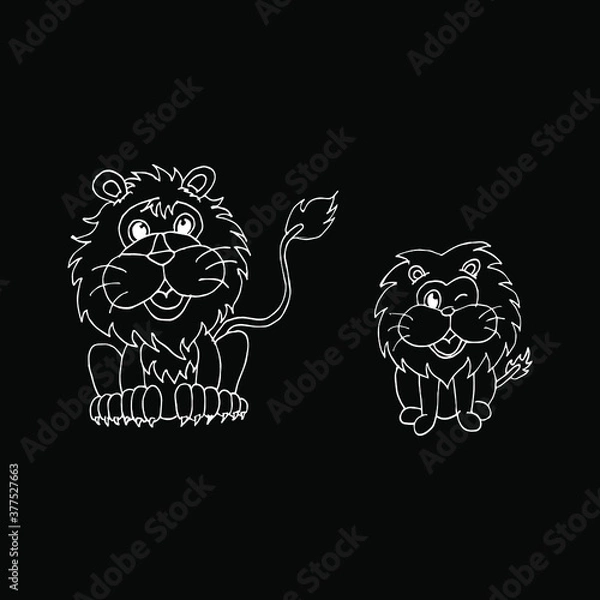 Fototapeta Cute little lion in cartoon style on white background, vector illustration.