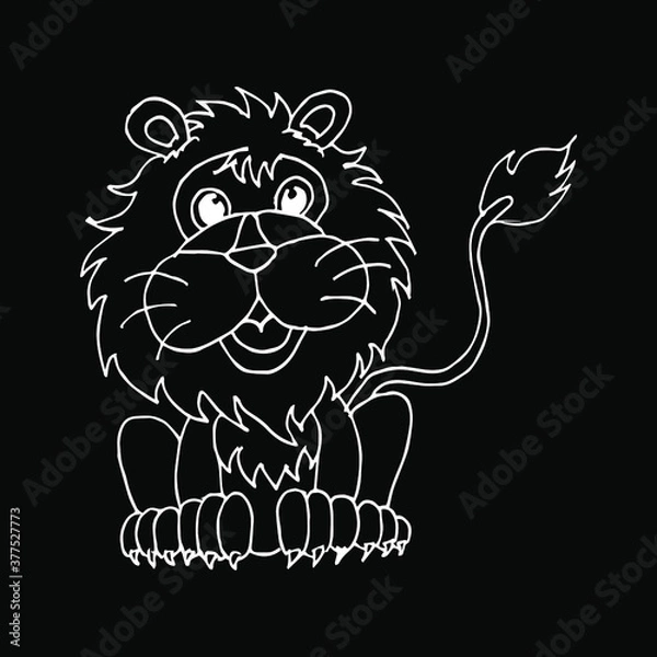 Obraz Cute little lion in cartoon style on white background, vector illustration.
