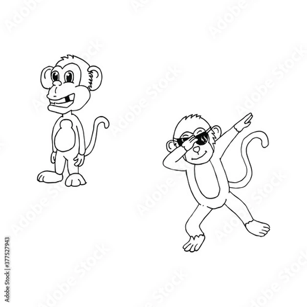 Obraz Vector illustration of cartoon monkey. Coloring page.