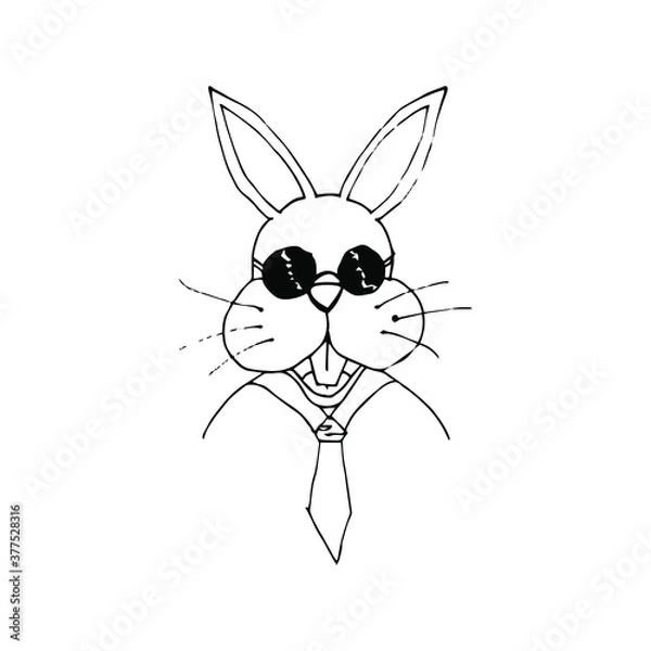 Obraz Rabbit businessman, in business suit. Black and white rabbit face vector illustration.