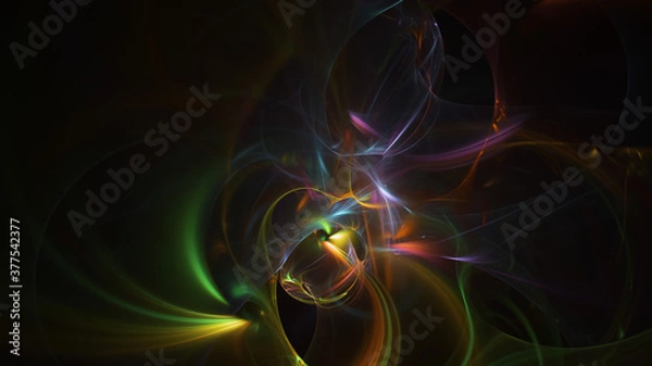 Fototapeta Abstract colorful orange and green glowing shapes. Fantasy light background. Digital fractal art. 3d rendering.