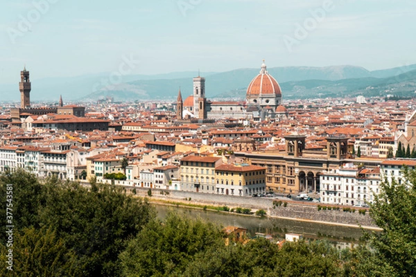 Fototapeta This is a beautiful shot taken from a hike up a mountain to get to this wonderful view all over Florence, Italy. You can see the Cathedral overshadowing the city with its impressive dome.