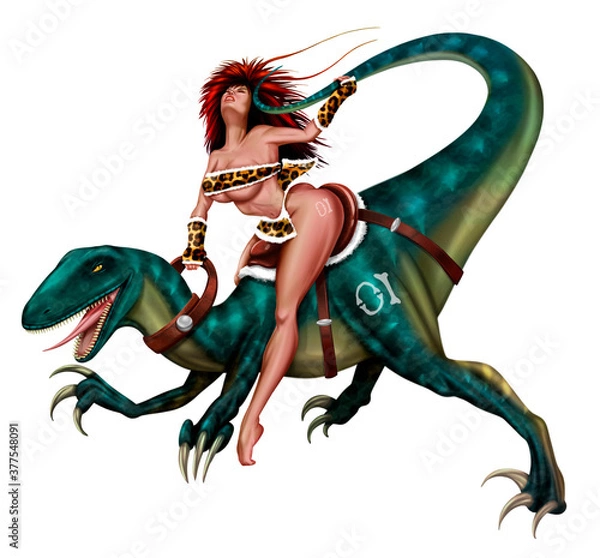 Obraz Caveman riding dinosaur
