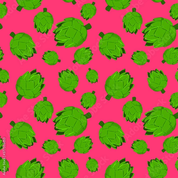 Fototapeta Vector artichokes seamless pattern in redish pink background. Perfect for textile design, fashion prints, paper background and print on demand products.