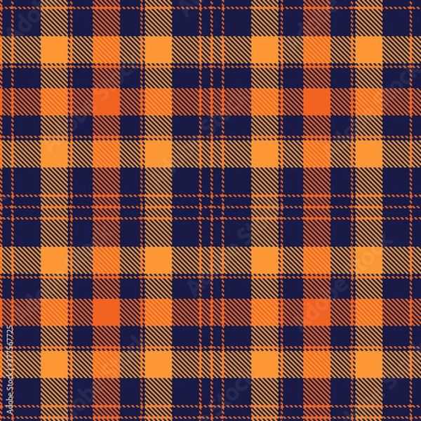 Obraz Tartan Cloth Pattern. Chequered plaid vector illustration. Seamless background of Scottish style great for wallpapers, textiles, decorations, festive wrappings. The orange, yellow, navy blue colors.