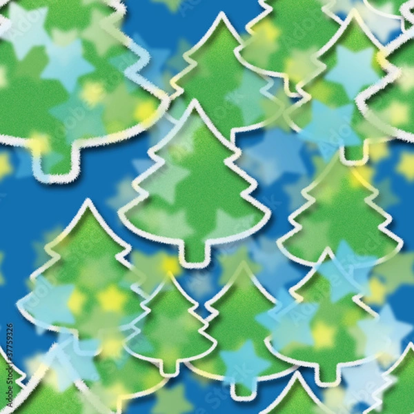 Obraz Starry night in Christmas forest, seamless pattern