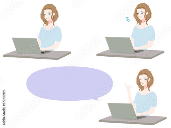 Fototapeta パソコンを使う女性のセット
