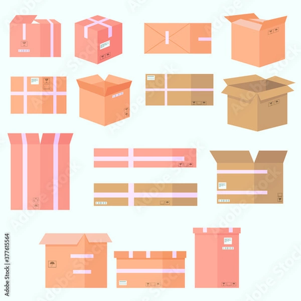 Obraz various cardboard boxes icon set