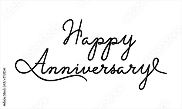 Fototapeta Happy Anniversary Hand written Black script  thin Typography text lettering and Calligraphy phrase isolated on the White background 
