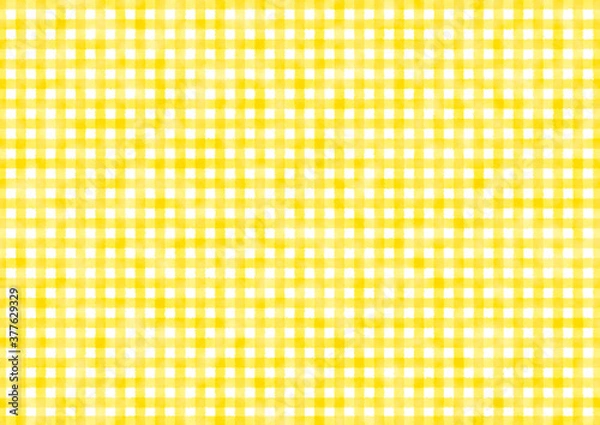 Fototapeta ギンガムチェック チェック柄 背景 テキスタイル 模様 黄色　イラスト