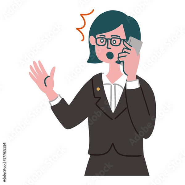 Fototapeta スーツ　女性　メガネ　士業　携帯電話　スマホ　驚いている
