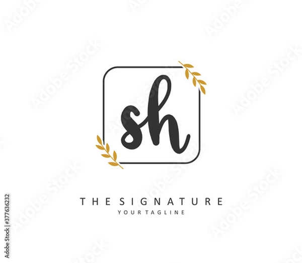 Fototapeta S H SH Initial letter handwriting and signature logo. A concept handwriting initial logo with template element.