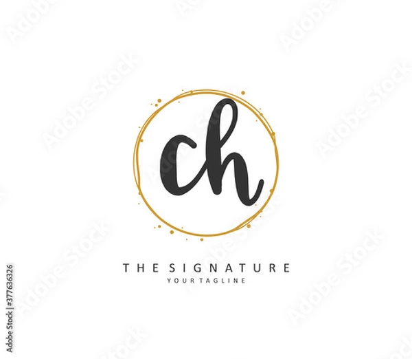 Fototapeta C H CH Initial letter handwriting and signature logo. A concept handwriting initial logo with template element.