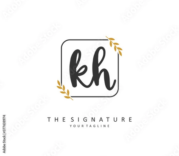 Fototapeta K H KH Initial letter handwriting and signature logo. A concept handwriting initial logo with template element.