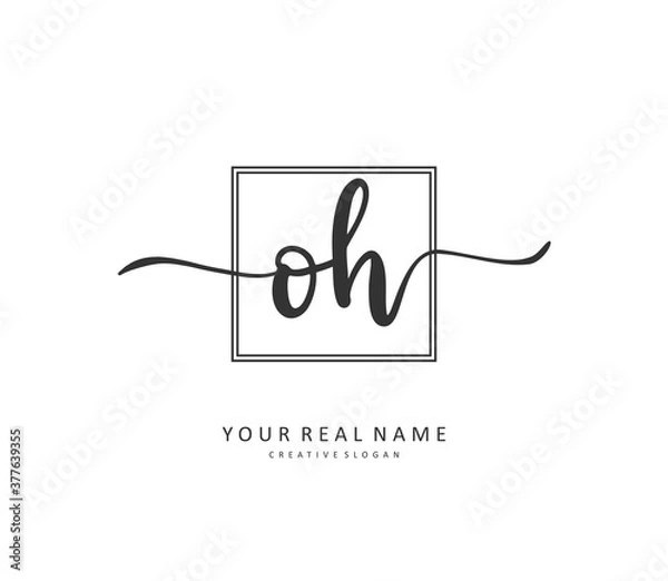Fototapeta O H OH Initial letter handwriting and signature logo. A concept handwriting initial logo with template element.