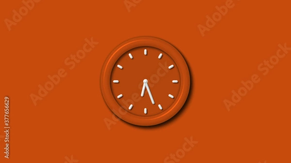 Fototapeta Amazing brown color 3d wall clock on brown background,12 hours 3d clock