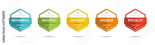 Fototapeta Set of company training badge certificates to determine based on criteria. Vector illustration certified logo design.