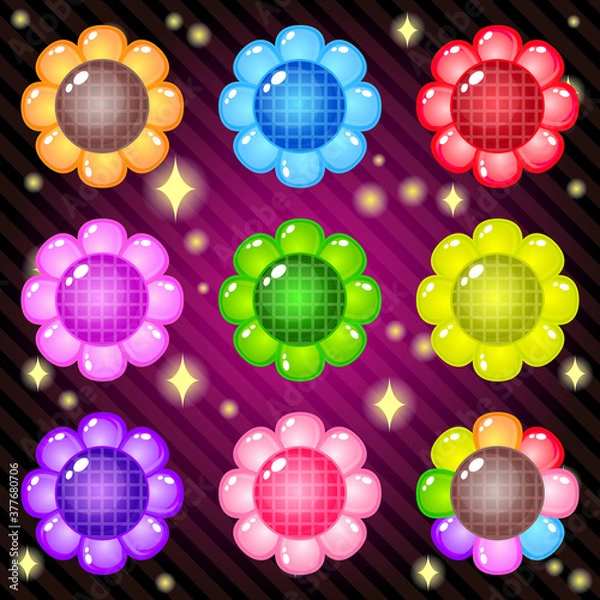 Obraz Sunflowers very cute for match 3 puzzle game. Vector illustration.