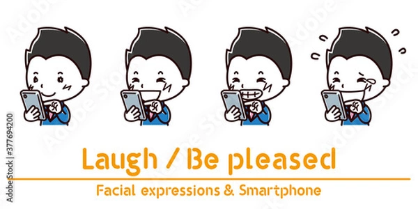 Fototapeta スマホを持った男性の表情のイラスト/笑う/喜ぶ