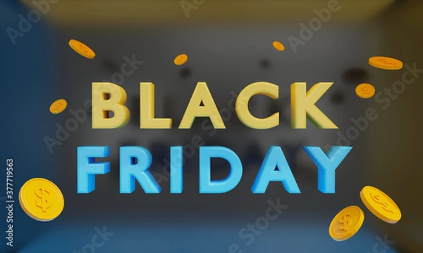 Obraz Black Friday design. Gold coins, 3D Rendering