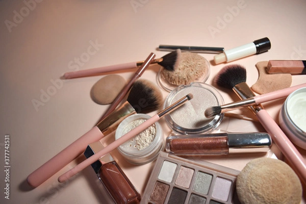 Obraz Makeup set in pink tones