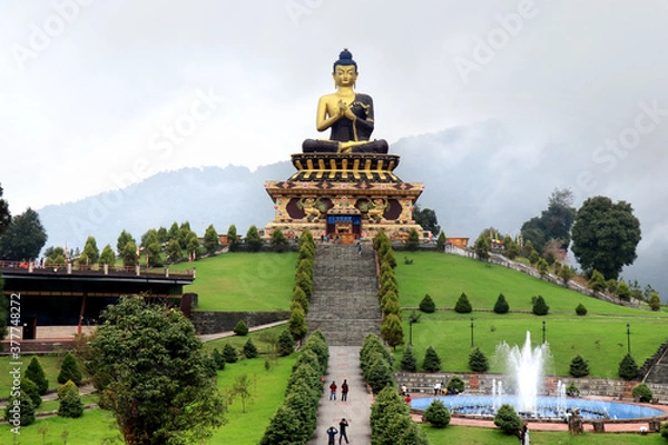 Fototapeta Buddha Park of Ravangla. Beautiful huge statue of Lord Buddha, at Ravangla, Sikkim, India. Gautam Buddha statue in the Buddha Park of Ravangla in South Sikkim.