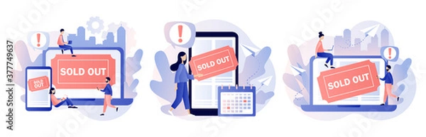 Fototapeta Sold-out event, sold-out crowd, no tickets available concept. Online booking system. Modern flat cartoon style. Vector illustration on white background