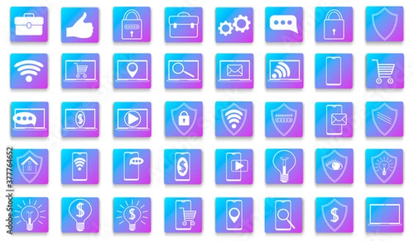 Fototapeta A set of business icons.A set of colorful flat business icons in a modern style with a shadow.Isolated on a white background.You can use it for web design.Flat vector illustration.