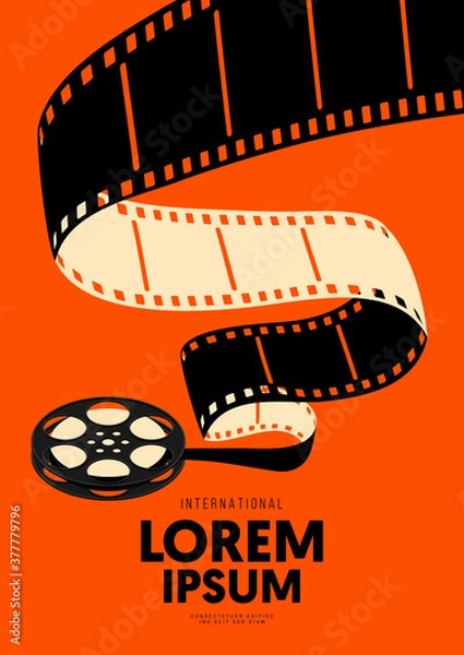Fototapeta Movie and film poster design template background with vintage filmstrip