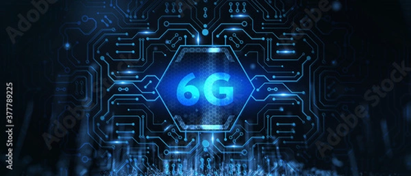 Fototapeta The concept of 6G network, high-speed mobile Internet, new generation networks. Business, modern technology, internet and networking concept.
