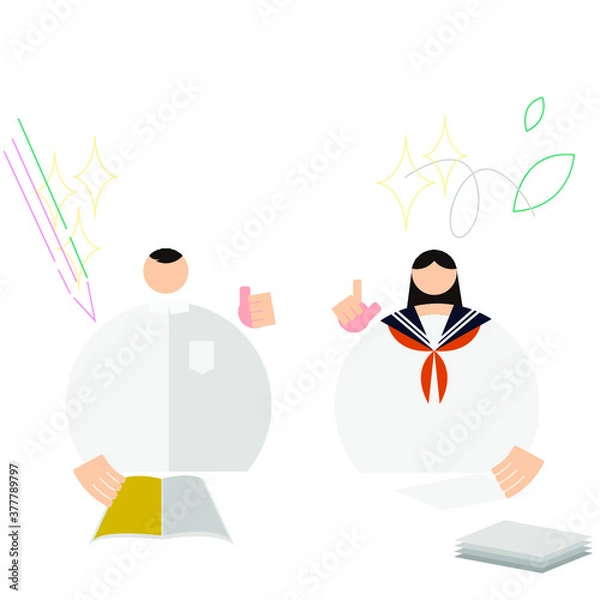 Fototapeta イラスト/グラフィック素材:楽しく勉強している男女の学生