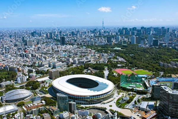 Fototapeta 国立競技場・都市風景・2020撮影・空撮
