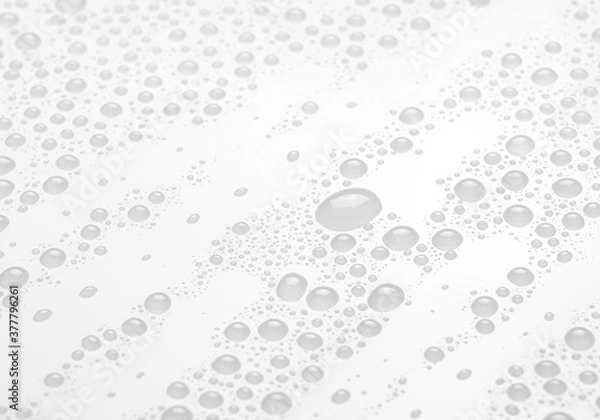 Fototapeta Water droplets on a gray background. Water droplets on a background of water drops.