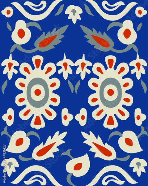 Fototapeta ottoman iznik ceramic tiles pattern. Arabic tile texture with geometric and floral ornaments. Decorative elements for textile, book covers, print, gift wrap. Vintage boho style.