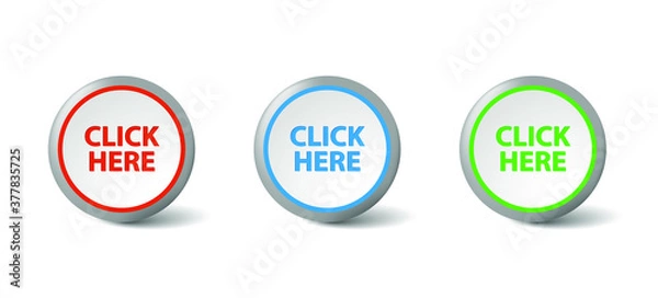 Fototapeta Set CLICK HERE push color buttons icon for internet website with drop shadow. Business vector illustration.