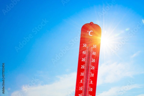 Obraz thermomètre affichant une très forte température par une météo de canicule