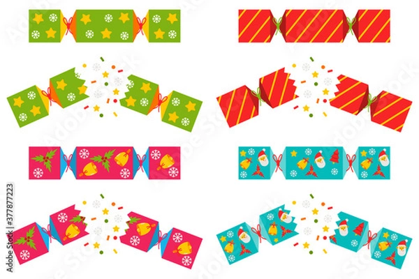 Fototapeta Christmas cracker vector set isolated on a white background.