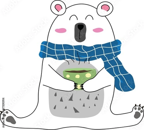 Fototapeta Vector illustration of a cute baby bear with coffee cup