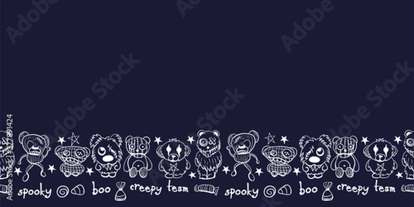 Obraz Vector white teddies aliens dark seamless pattern