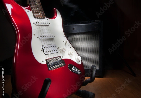 Obraz czerwono-biała gitara elektryczna