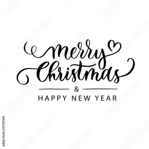 Fototapeta Merry Christmas and Happy New Year hand lettering inscription.