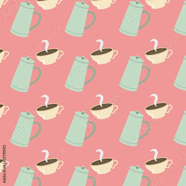 Fototapeta coffee pots and cups background vector design