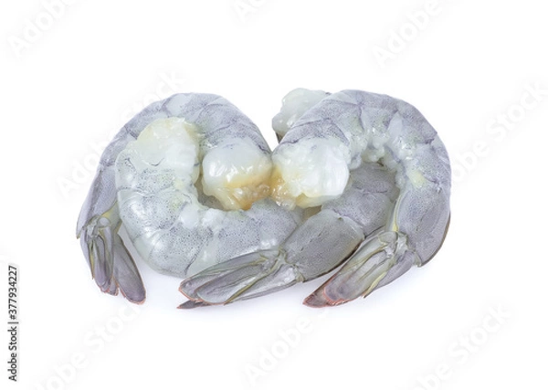 Obraz Peeled white tiger shrimp isolated on white background.